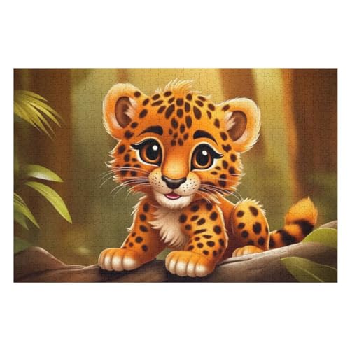 Puzzles Für Erwachsene, 1000 Teile, Cute Leopard, Kreative Holzpuzzles, Praktisches Spiel, Familiendekoration （75×50cm） von LTTTT