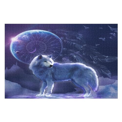 Puzzles Für Erwachsene, 1000 Teile, Wolf, Kreative Holzpuzzles, Praktisches Spiel, Familiendekoration （75×50cm） von LTTTT