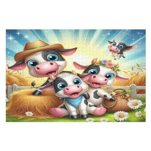 Puzzles Für Erwachsene, Kuh Puzzle, 1000 Teile, Kreatives, Geistiges Spielzeug, Kinder, Montagespiele （75×50cm） von LTTTT