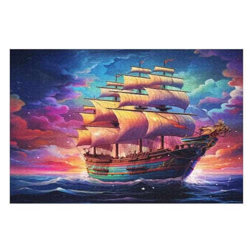 Puzzles Segelboot, 1000 Teile, Puzzle Aus Holz Für Erwachsene Und Kinder Ab 12 Jahren, Lernspielzeug （75×50cm） von LTTTT