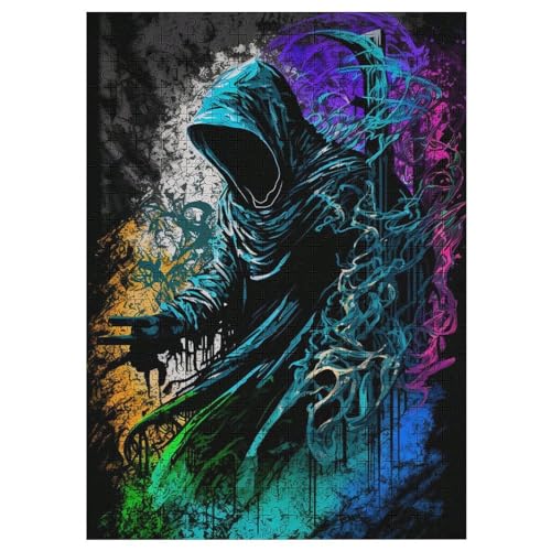 Sensenmann malen Holzpuzzle Für Erwachsene Teenager Stress Abbauen Familien-Puzzlespiel Poster 300-teiliges Puzzle Kinder Lernspiel 42×30cm von LTTTT