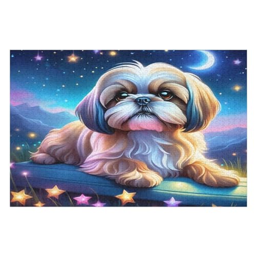 Sternenhimmel Dog Puzzles 1000 Teile Erwachsener Kniffel Spaß Für Die Ganze Familie, Holzpuzzle Kinder Erwachsene, Impossible Puzzle Schwer （75×50cm） von LTTTT