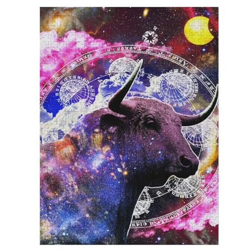 Stier Sternzeichen Wandkunst Puzzles 500 Teile Für Jugendliche Holzpuzzlespielzeug Familienspiel Schwierigkeitsgrad Herausforderungspuzzles 55×41cm von LTTTT