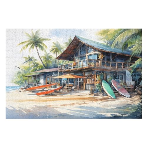 Strand Shop Puzzles 1000 Teile Für Jugendliche Kreatives Holzpuzzlespielzeug Familienspiel Schwierigkeitsgrad Herausforderungspuzzles （75×50cm） von LTTTT