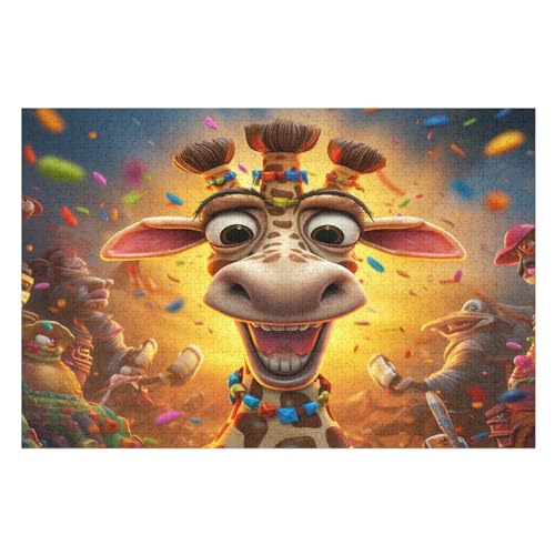 Süße Giraffe Puzzles 1000 Teile Erwachsener Kniffel Spaß Für Die Ganze Familie, Holzpuzzle Kinder Erwachsene, Impossible Puzzle Schwer （75×50cm） von LTTTT