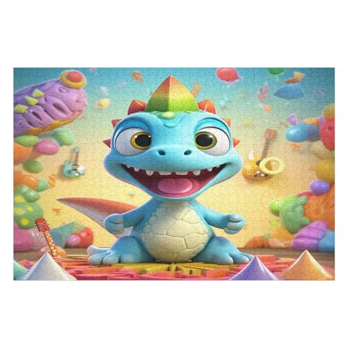 Süßer Dinosaurier -Puzzle, 1000 Teile,Holzpuzzle Für Erwachsene Kinder, Lustiges Spielzeug, Denkspiel, Bildungsspiel, （75×50cm） von LTTTT
