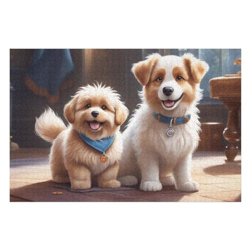 Süßer Hund Holzpuzzle - 1000 Teiliges Jigsaw Knobelspiel - Puzzle Für Erwachsene & Kinder - Outdoor & Reisespielzeug （75×50cm） von LTTTT