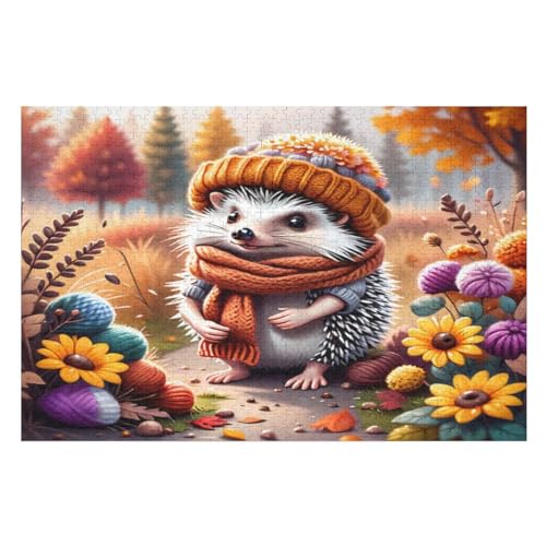 Süßer Igel Puzzle Für Erwachsene,1000-teiliges Puzzles, Für Kinder,Holzpuzzle,Lernspielzeug, （75×50cm） von LTTTT
