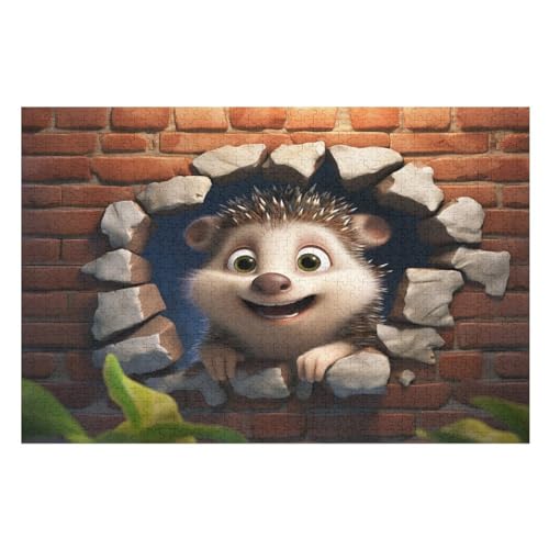 Süßer Igel Puzzles 1000 Teile Erwachsener Kniffel Spaß Für Die Ganze Familie, Holzpuzzle Kinder Erwachsene, Impossible Puzzle Schwer （75×50cm） von LTTTT