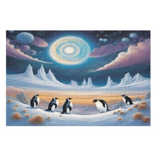 Süßer Pinguin 1000 Teile Holzpuzzle,einzigartiges Puzzle, Geschenk Für Erwachsene,Familienspiel,Herausforderungsaktivität,（75×50cm） von LTTTT