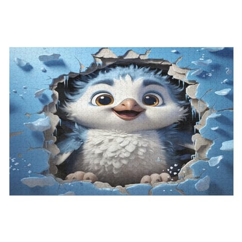 Süßer Pinguin 1000 Teile Puzzles Für Erwachsene, Impossible Puzzle, GesKükenlichkeitsspiel Für Die Ganze Familie, Kinder Holzpuzzle （75×50cm） von LTTTT