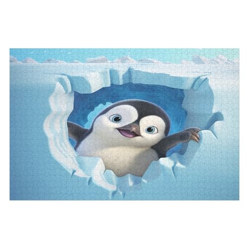 Süßer Pinguin -Puzzle, 1000 Teile,Holzpuzzle Für Erwachsene Kinder, Lustiges Spielzeug, Denkspiel, Bildungsspiel, （75×50cm） von LTTTT