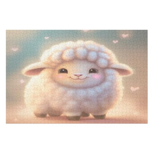 Süßes Schaf -Puzzle, 1000 Teile,Holzpuzzle Für Erwachsene Kinder, Lustiges Spielzeug, Denkspiel, Bildungsspiel, （75×50cm） von LTTTT