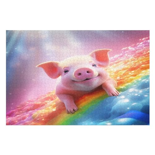 Süßes Schwein Holzpuzzle - 1000 Teiliges Jigsaw Knobelspiel - Puzzle Für Erwachsene & Kinder - Outdoor & Reisespielzeug （75×50cm） von LTTTT