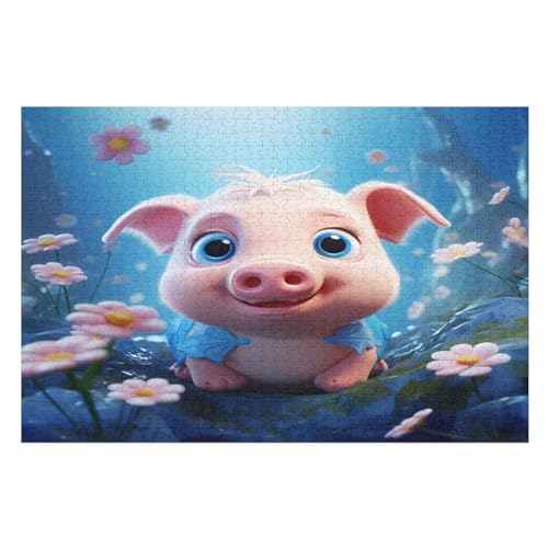 Süßes Schwein -Puzzle, 1000 Teile,Holzpuzzle Für Erwachsene Kinder, Lustiges Spielzeug, Denkspiel, Bildungsspiel, （75×50cm） von LTTTT