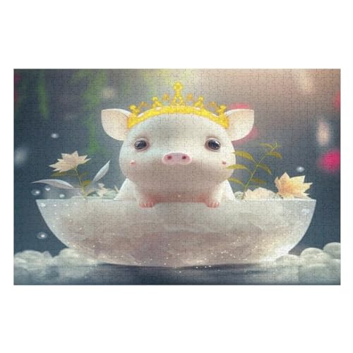 Süßes Schwein -Puzzle, 1000 Teile,Holzpuzzle Für Erwachsene Kinder, Lustiges Spielzeug, Denkspiel, Bildungsspiel, （75×50cm） von LTTTT