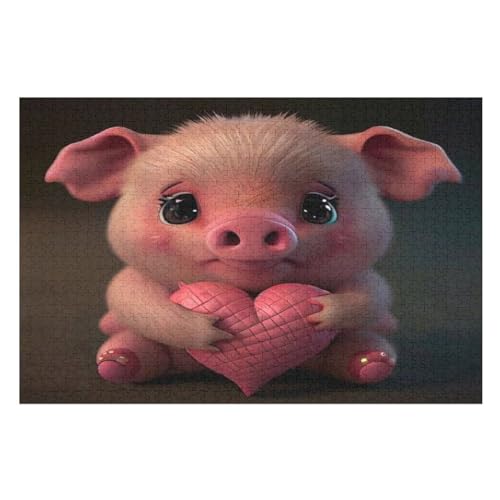 Süßes Schwein -Puzzle, 1000 Teile,Holzpuzzle Für Erwachsene Kinder, Lustiges Spielzeug, Denkspiel, Bildungsspiel, （75×50cm） von LTTTT