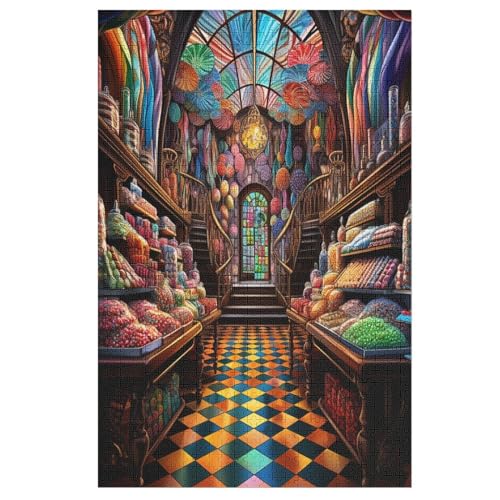 Süßwarenladen Holzpuzzle 1000 Teile, Knobelspiele Für Erwachsene, Teenager, Puzzles Unmögliche - Kinder Puzzle Zimmer Deko 78×53cm von LTTTT