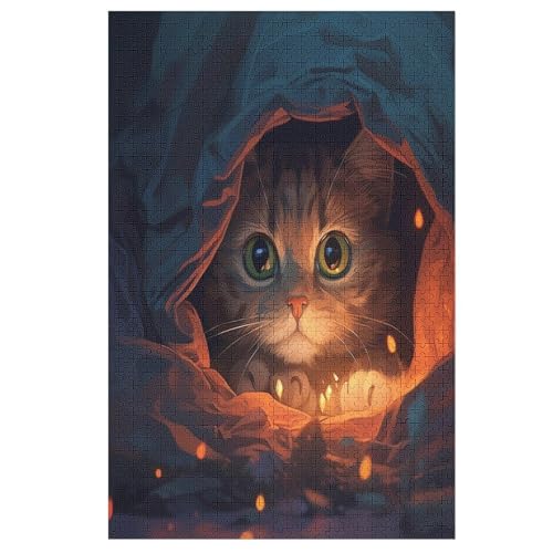 Tier Katze Holzpuzzle - 1000 Teiliges Jigsaw Knobelspiel - Puzzle Für Erwachsene & Kinder - Outdoor & Reisespielzeug 78×53cm von LTTTT
