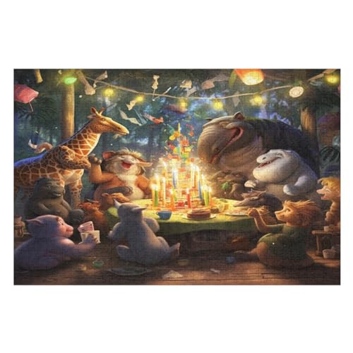 Tierparty Puzzles 1000 Teile Erwachsener Kniffel Spaß Für Die Ganze Familie, Holzpuzzle Kinder Erwachsene, Impossible Puzzle Schwer （75×50cm） von LTTTT