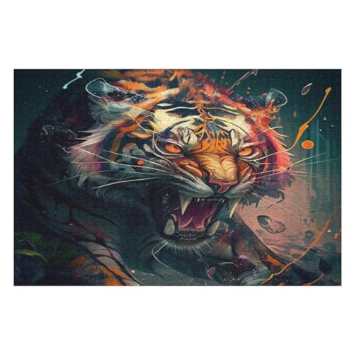 Tiger -Puzzle, 1000 Teile,Holzpuzzle Für Erwachsene Kinder, Lustiges Spielzeug, Denkspiel, Bildungsspiel, （75×50cm） von LTTTT