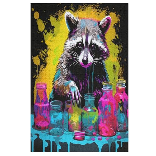 Waschbär Holzpuzzle - 1000 Teiliges Jigsaw Knobelspiel - Puzzle Für Erwachsene & Kinder - Outdoor & Reisespielzeug 78×53cm von LTTTT
