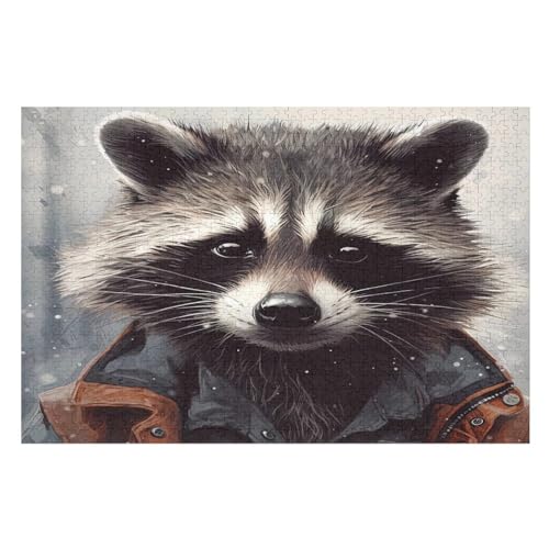 Waschbär Tier-Puzzlespiel Aus Holz, 1000 Puzzleteile, Puzzle Für Teenager Und Erwachsene, Kreatives Spielzeug, Puzzles, （75×50cm） von LTTTT