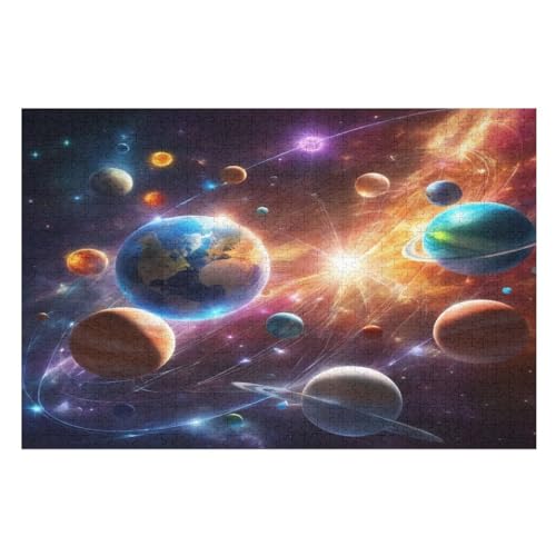 Weltraumplanet Holzpuzzle 1000 Teile Klassische Puzzles Erwachsene Kinder Puzzle DIY Kit Holzspielzeug Einzigartiges Geschenk （75×50cm） von LTTTT