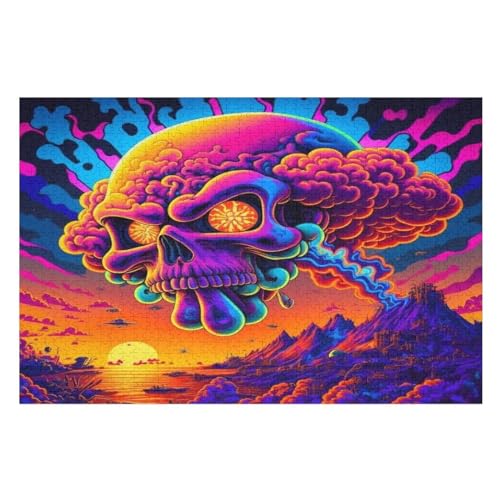 bunt Totenkopf Holzpuzzle - 1000 Teiliges Jigsaw Knobelspiel - Puzzle Für Erwachsene & Kinder - Outdoor & Reisespielzeug （75×50cm） von LTTTT
