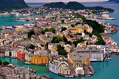 Alesund, Norwegen Hafen-Puzzle, 1000 Teile, einzigartige Heimdekorationen und Geschenke, 50 x 70 cm von LUAJZF