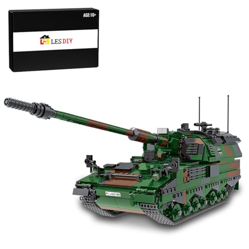 LUBBY WW2 Militär Panzer Modell, Panzerhaubitze 2000 Selbstfahrende Kanone, 1345Teile Technik Bewaffnete Panzer, Tank für Erwachsene und Kinder von LUBBY