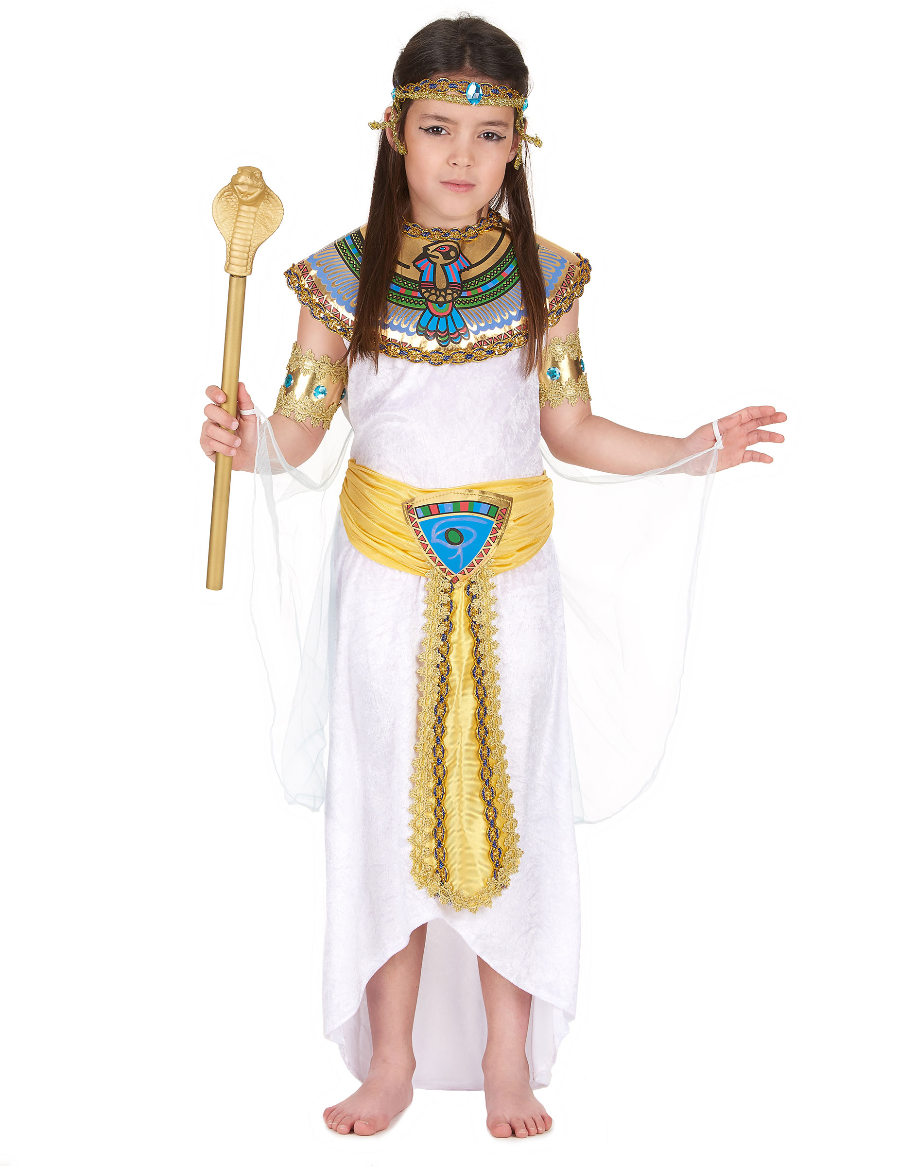 Ägypterin Kinderkostüm Pharaonin weiss-gold-bunt von KARNEVAL-MEGASTORE