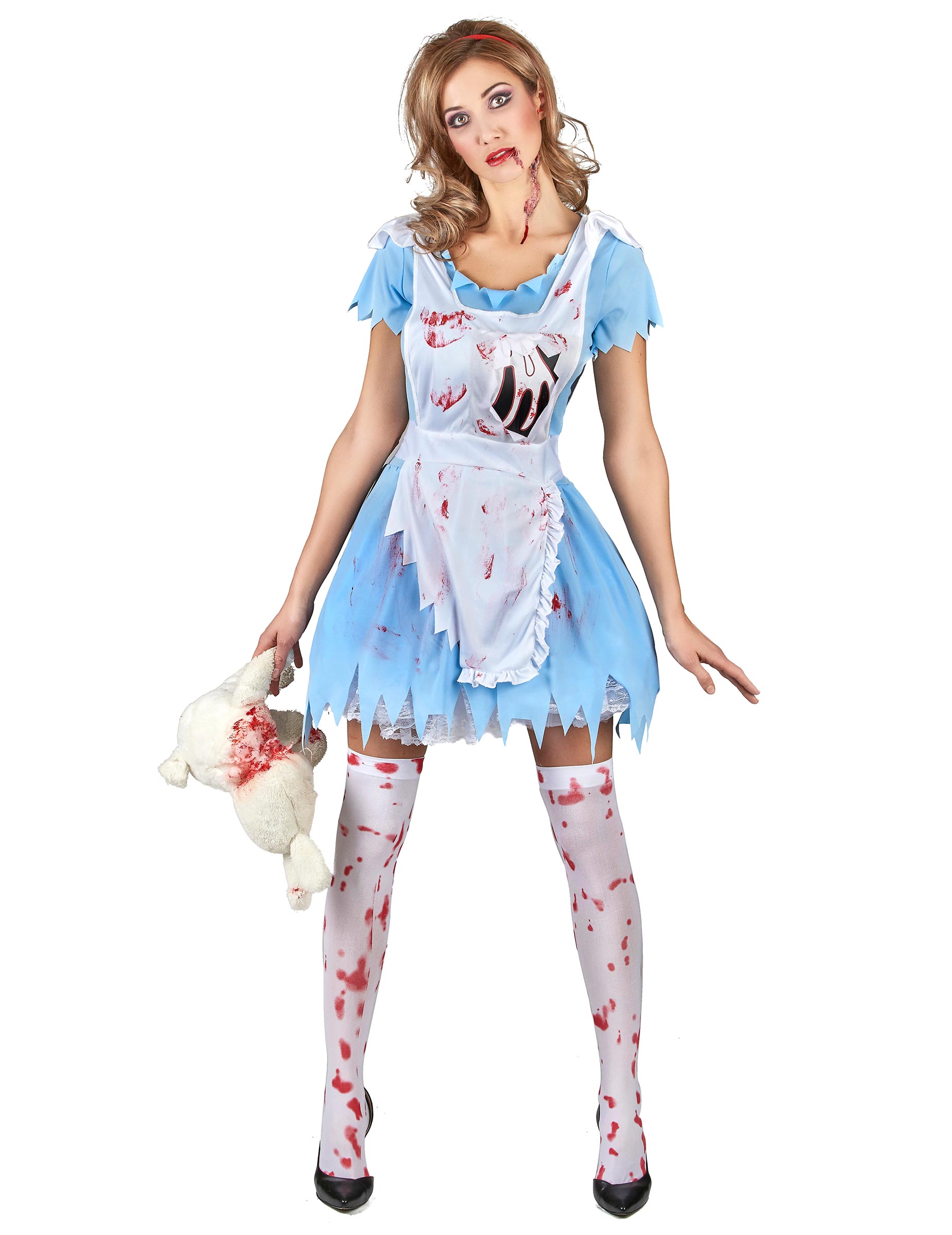 Alice-Horrorkostüm Halloween-Damenkostüm blau-weiss von KARNEVAL-MEGASTORE