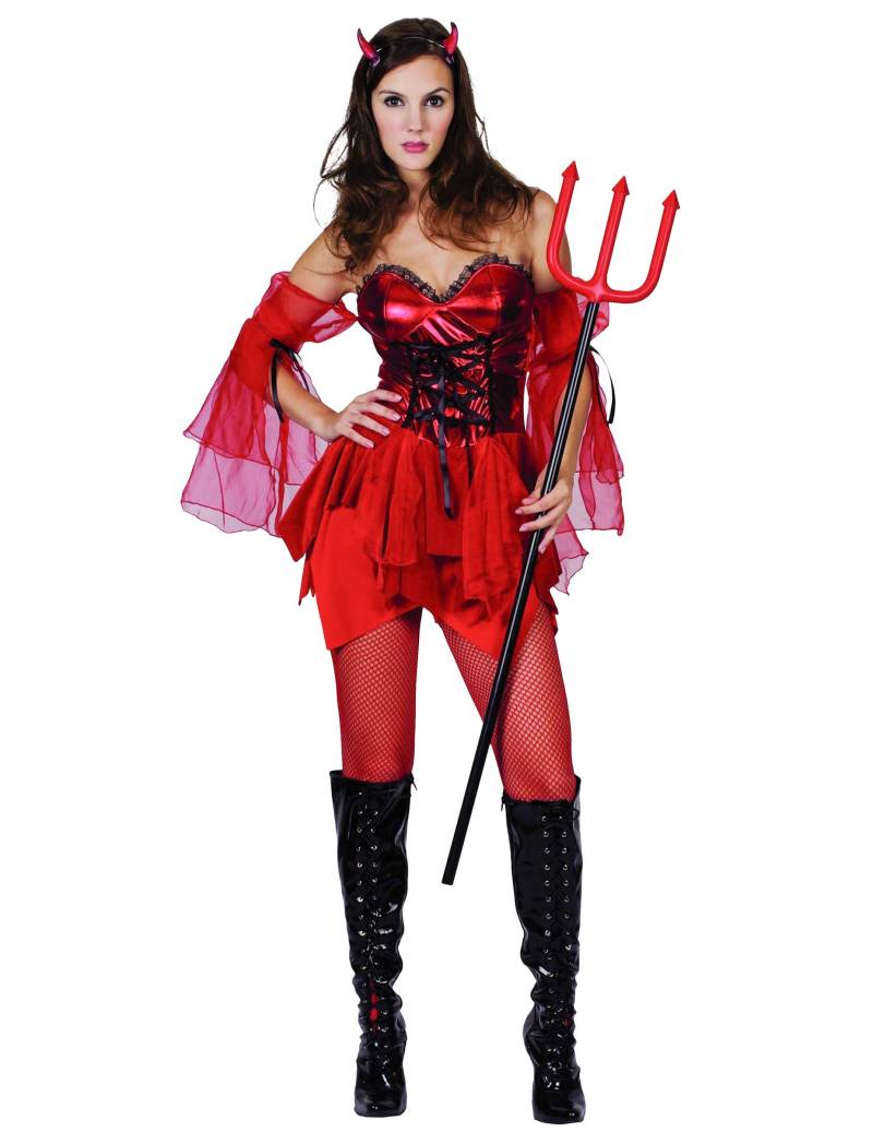 Aufreizende Teufelin Halloween-Damenkostüm rot-schwarz von KARNEVAL-MEGASTORE
