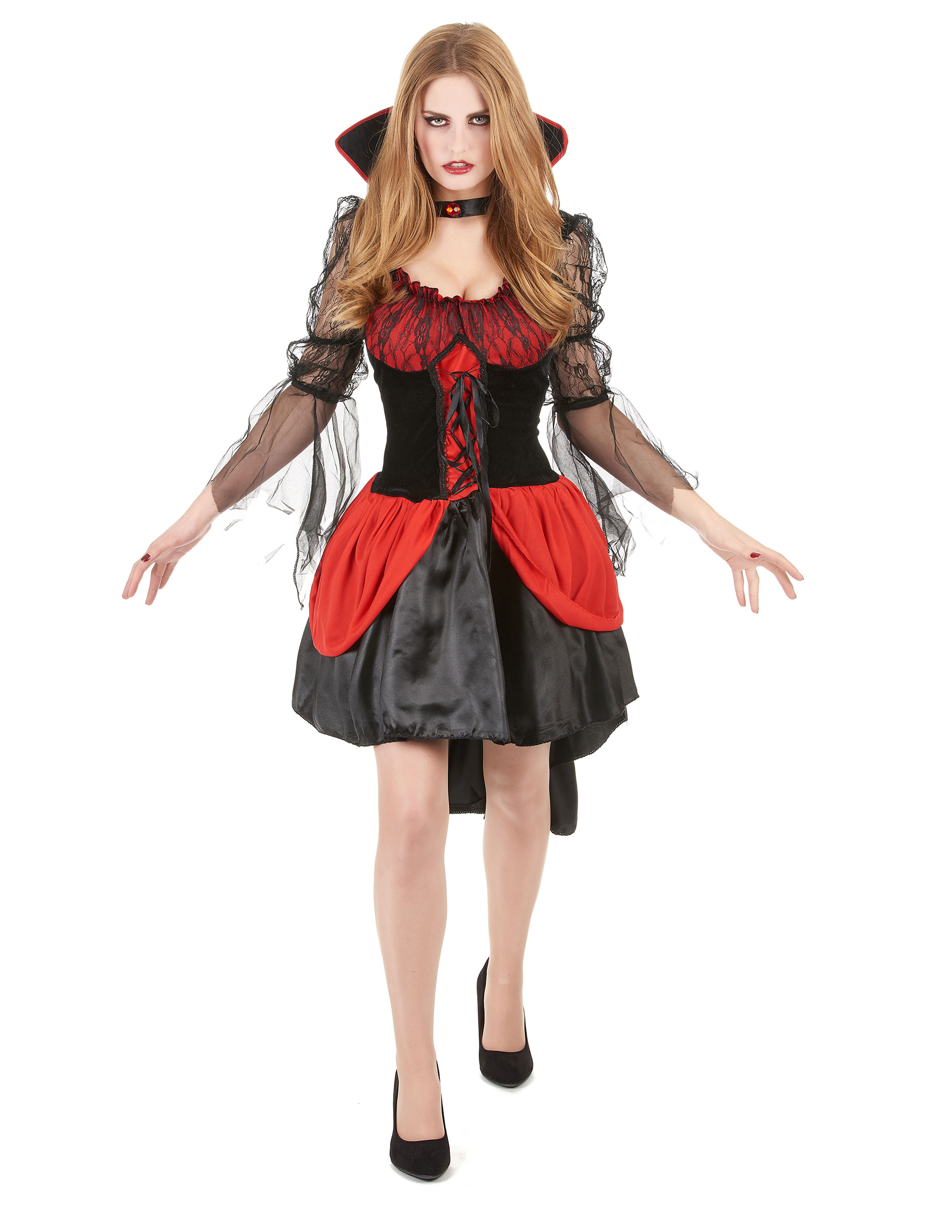Aufreizende Vampirlady Halloween-Damenkostüm schwarz-rot von KARNEVAL-MEGASTORE