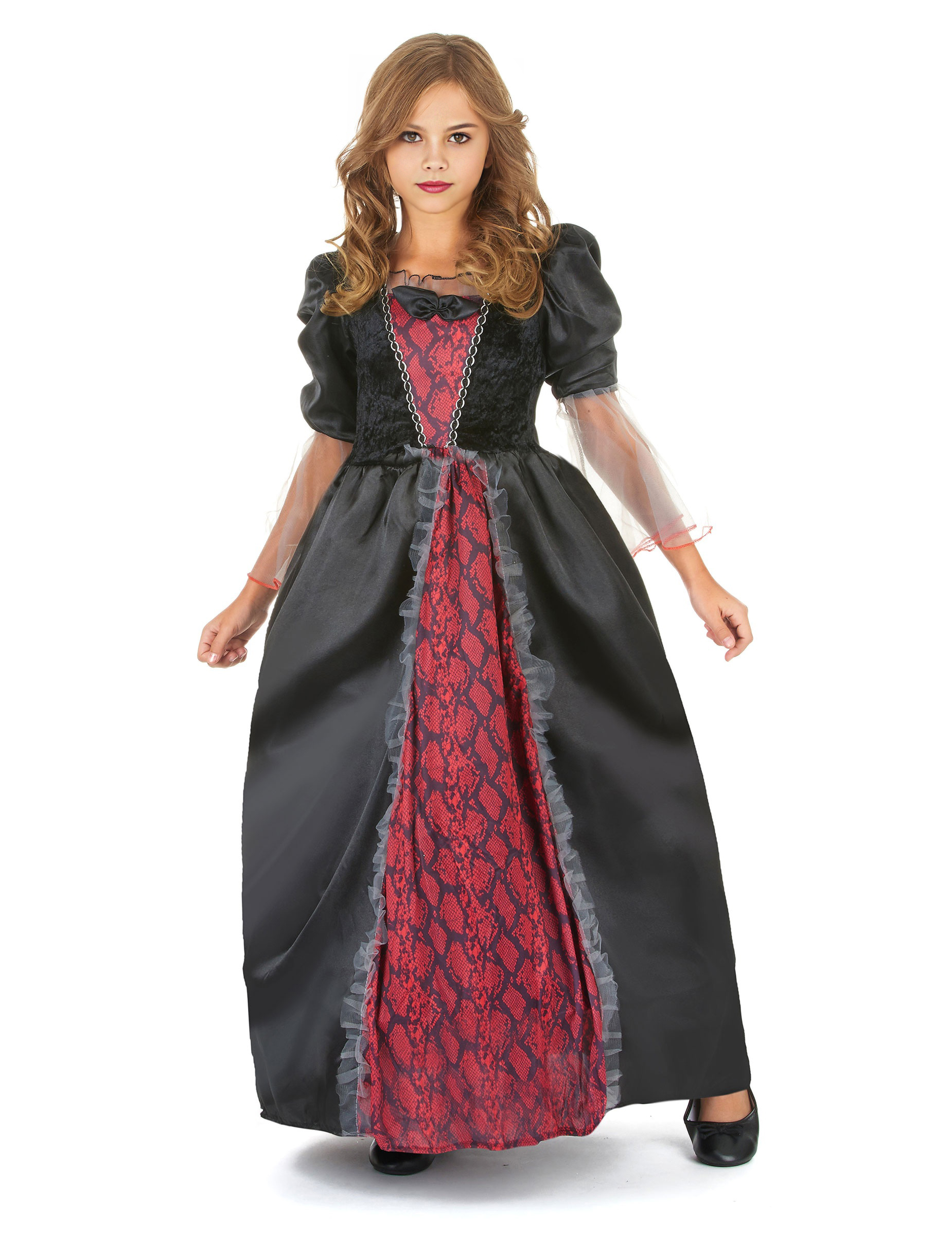 Barock-Vampirin Halloween-Kinderkostüm rot-schwarz von KARNEVAL-MEGASTORE