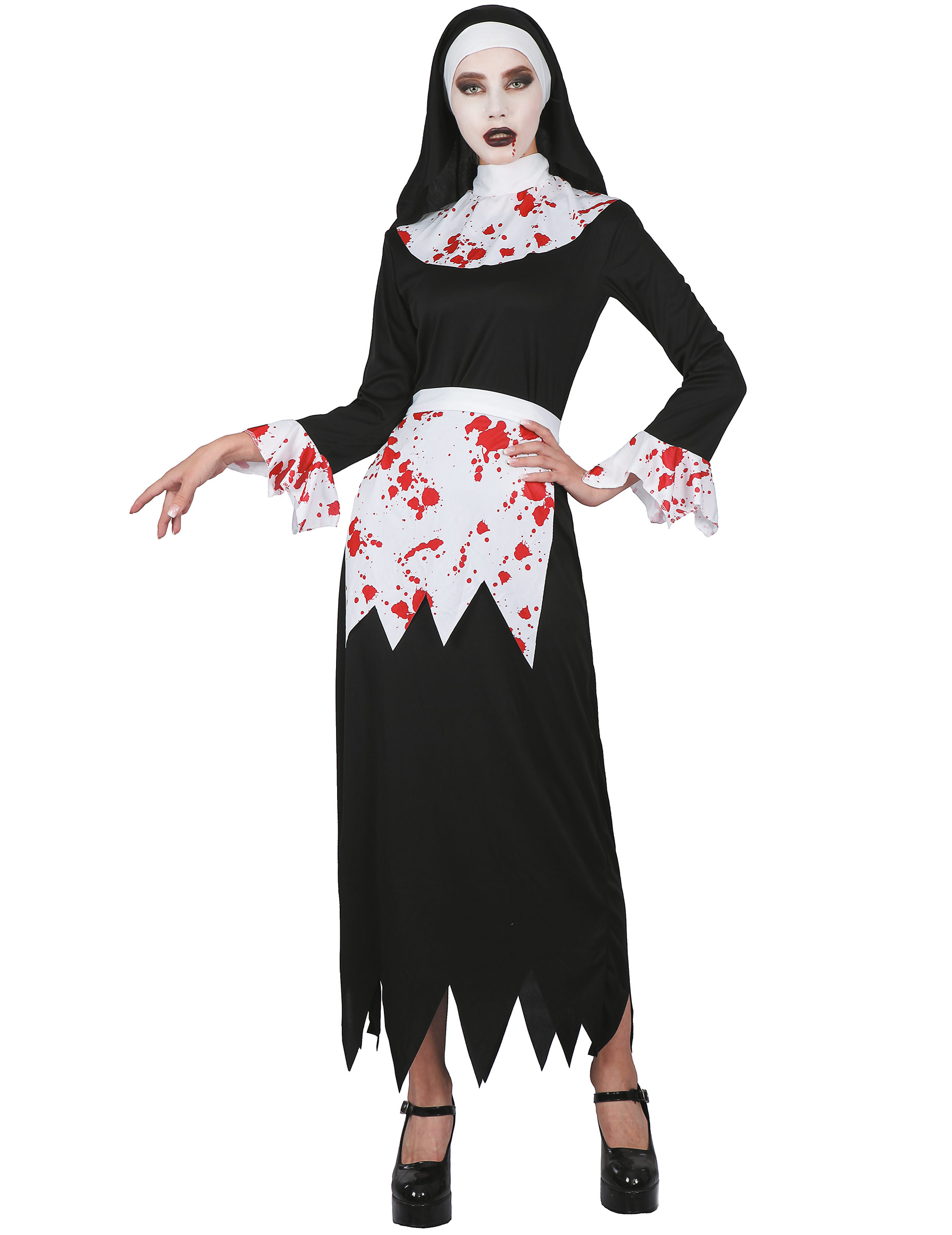 Blutiges Nonnen-Kostüm Halloweenkostüm für Damen schwarz-weiss-rot von LUCIDA