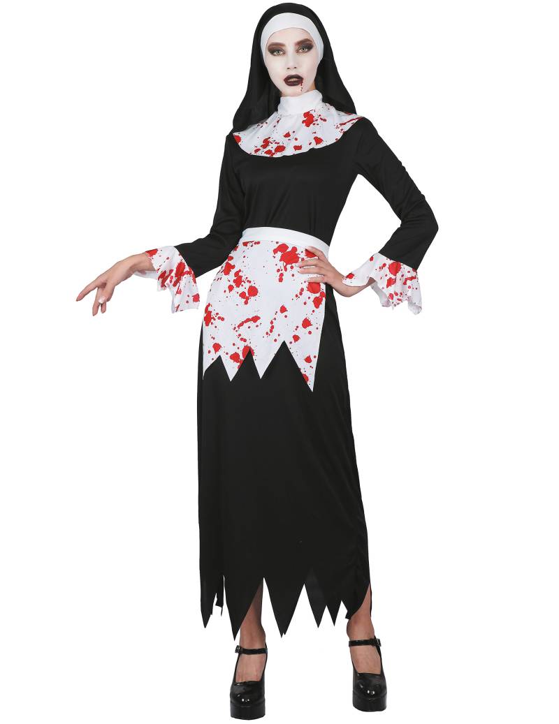 Blutiges Nonnen-Kostüm Halloweenkostüm für Damen schwarz-weiss-rot von KARNEVAL-MEGASTORE