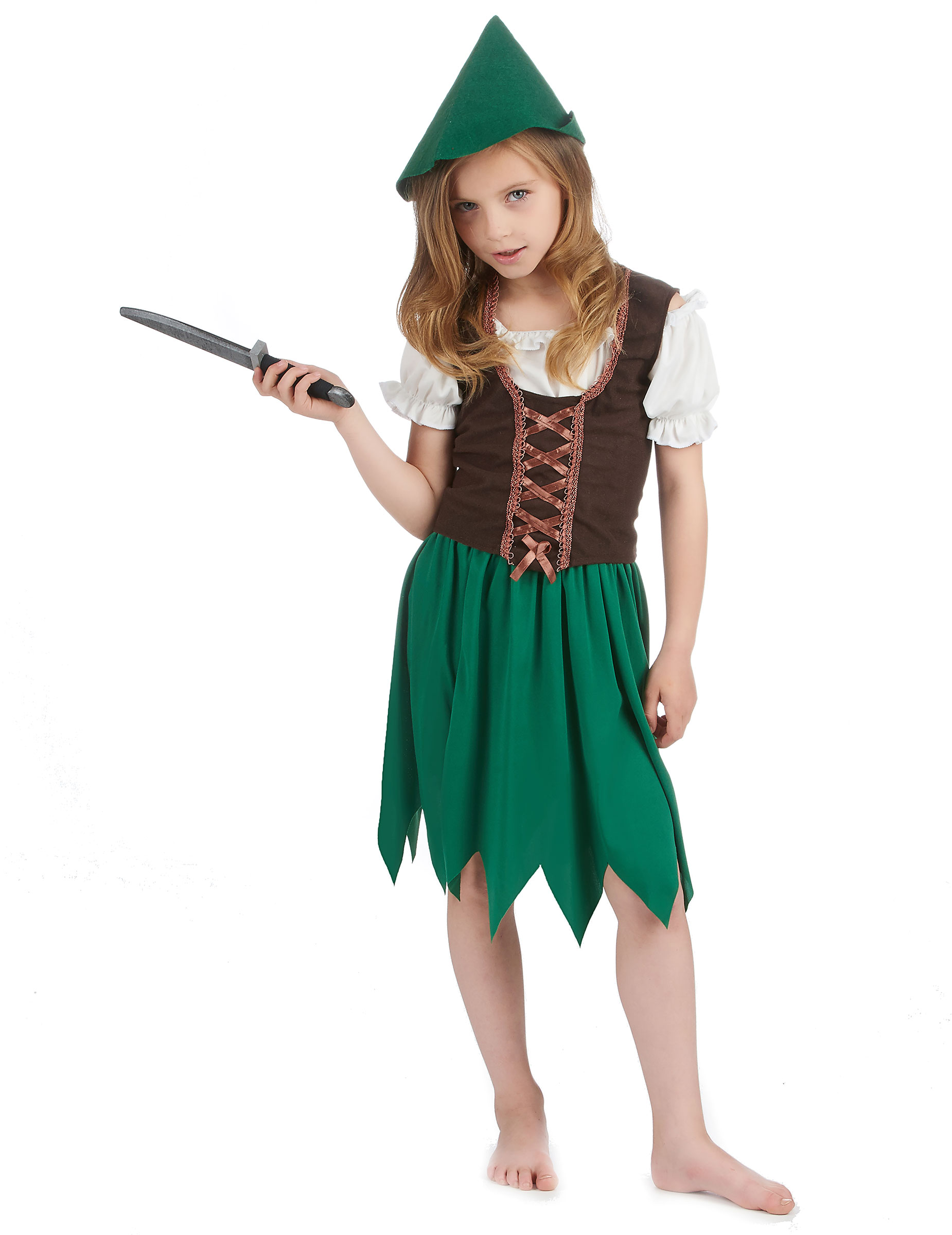 Bogenschützin Waldmädchen Kinder-Kostüm grün-braun von LUCIDA