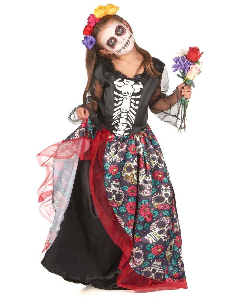 Dia de los Muertos Kinderkostüm Halloweenkostüm bunt 2-teilig von KARNEVAL-MEGASTORE