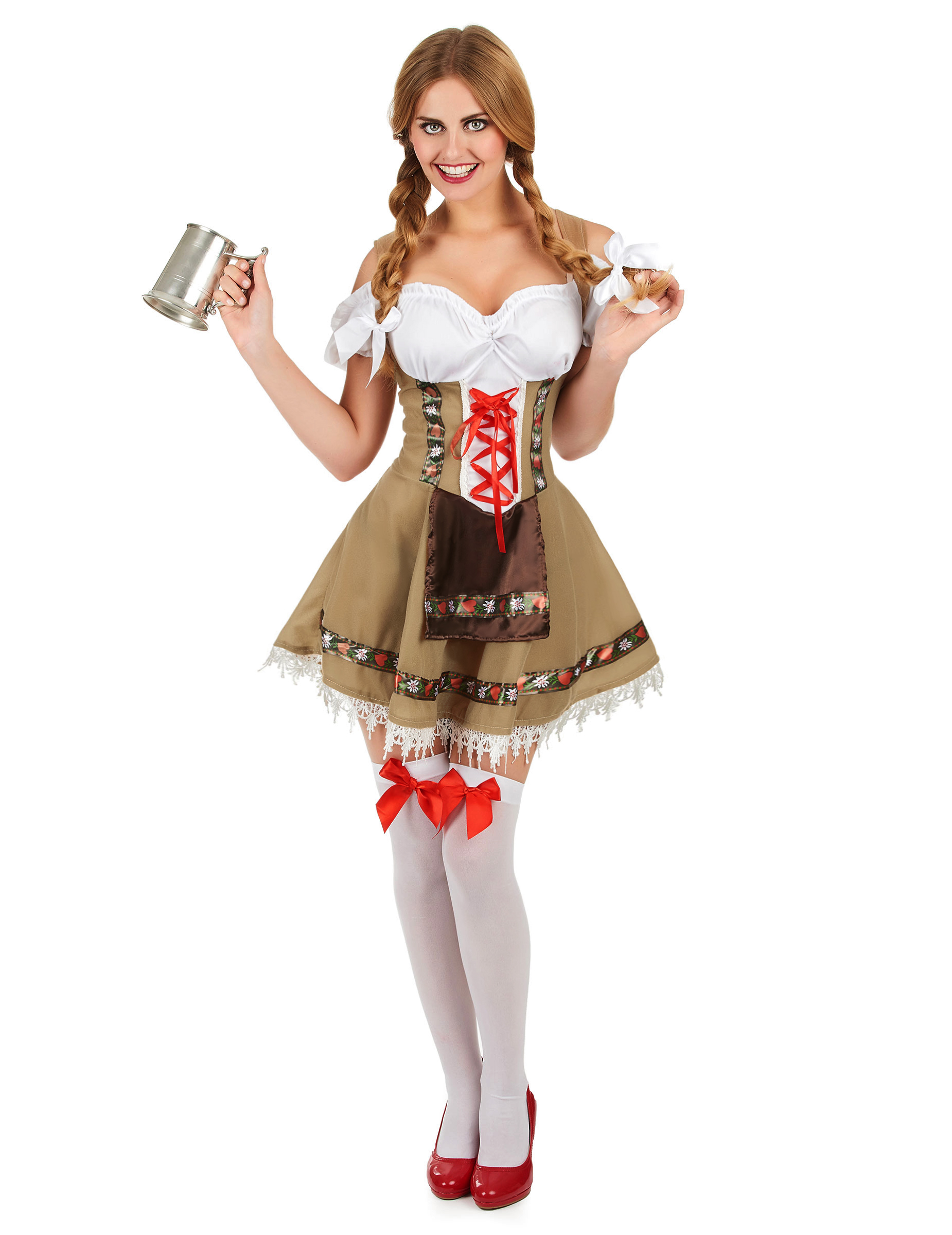 Dirndl Kostüm für Damen Trachtenkleid beige-bunt von KARNEVAL-MEGASTORE