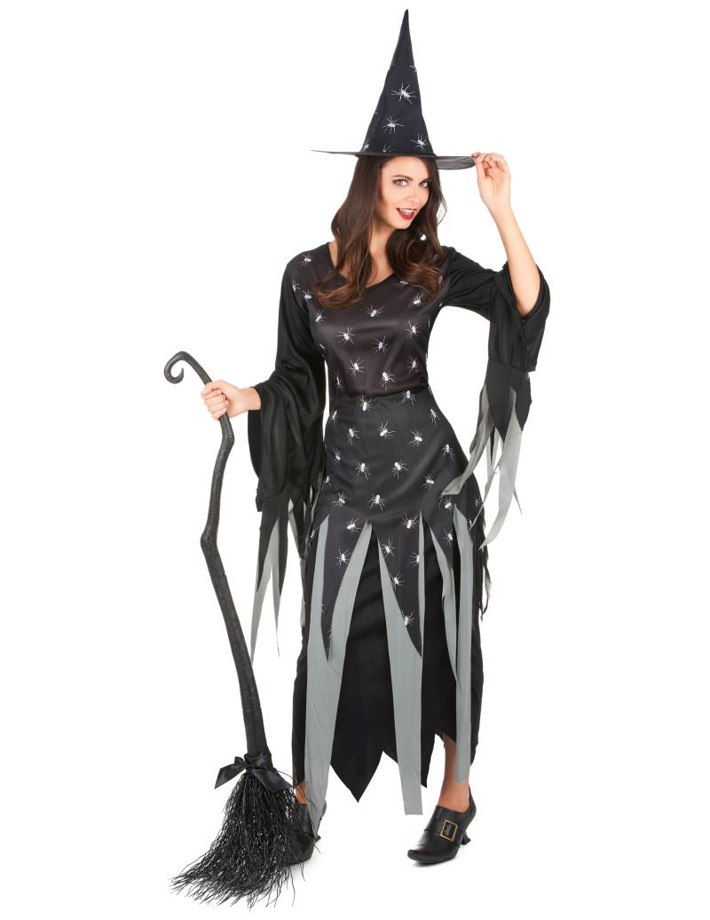 Düstere Spinnen-Hexe Halloween-Damenkostüm schwarz-grau von KARNEVAL-MEGASTORE