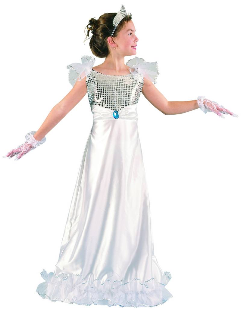 Edle Prinzessin Mädchenkostüm mit Pailletten weiss-silber-blau von KARNEVAL-MEGASTORE