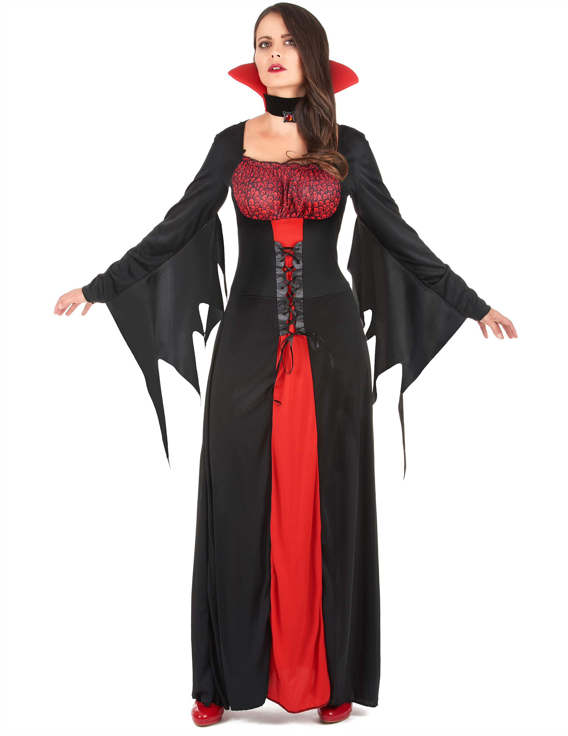 Edle Vampirgräfin Halloween-Damenkostüm schwarz-rot von KARNEVAL-MEGASTORE