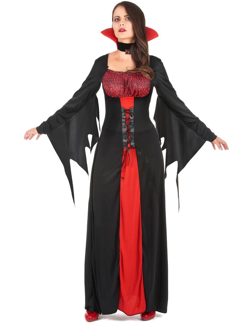 Edle Vampirgräfin Halloween-Damenkostüm schwarz-rot von KARNEVAL-MEGASTORE