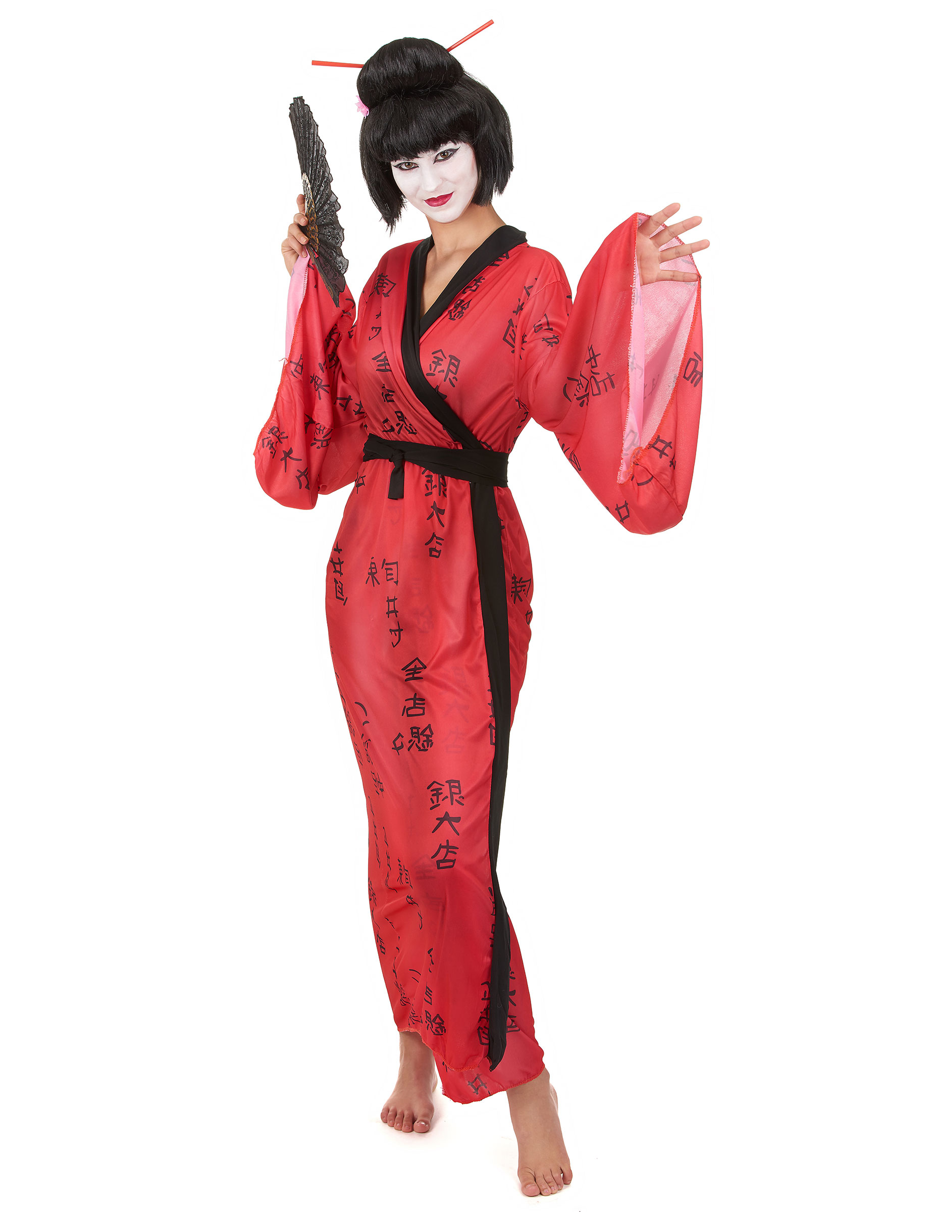 Edles Geisha Damenkostüm rot-schwarz von KARNEVAL-MEGASTORE
