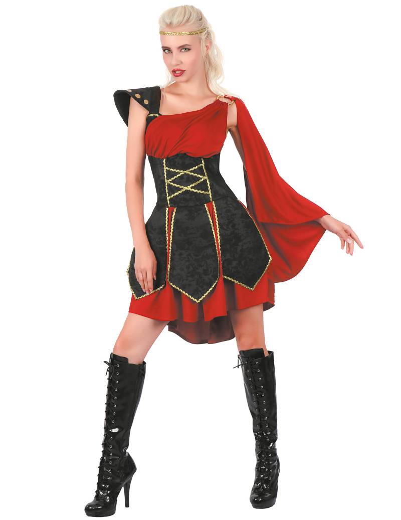 Edles Gladiatorin-Kostüm Antike-Damenkostüm schwarz-rot von KARNEVAL-MEGASTORE