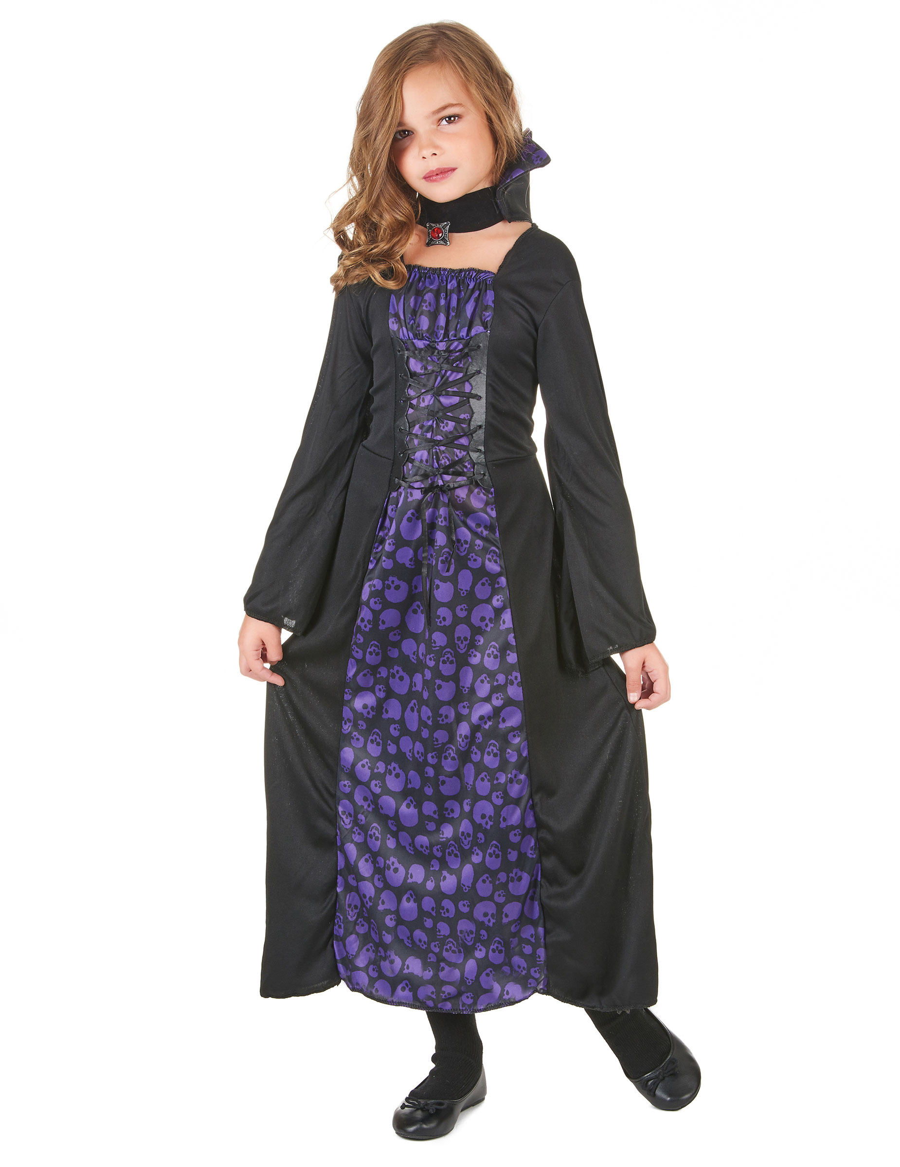 Edles Vampirmädchen Halloween Kinderkostüm lila-schwarz von KARNEVAL-MEGASTORE