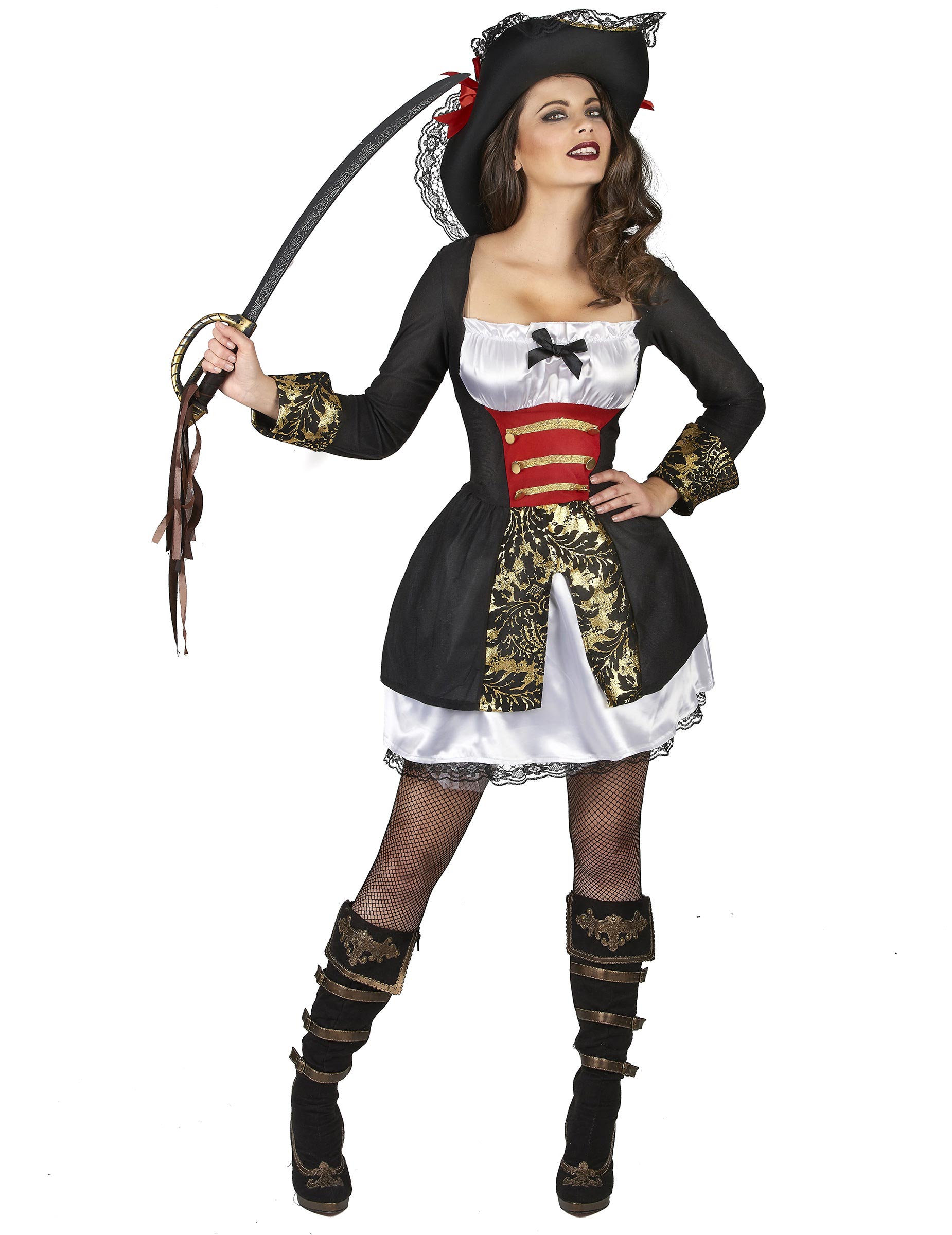 Elegante Korsaren Damen-Verkleidung schwarz-weiß Elegante Korsaren Damen-Verkleidung schwarz-weiß von LUCIDA