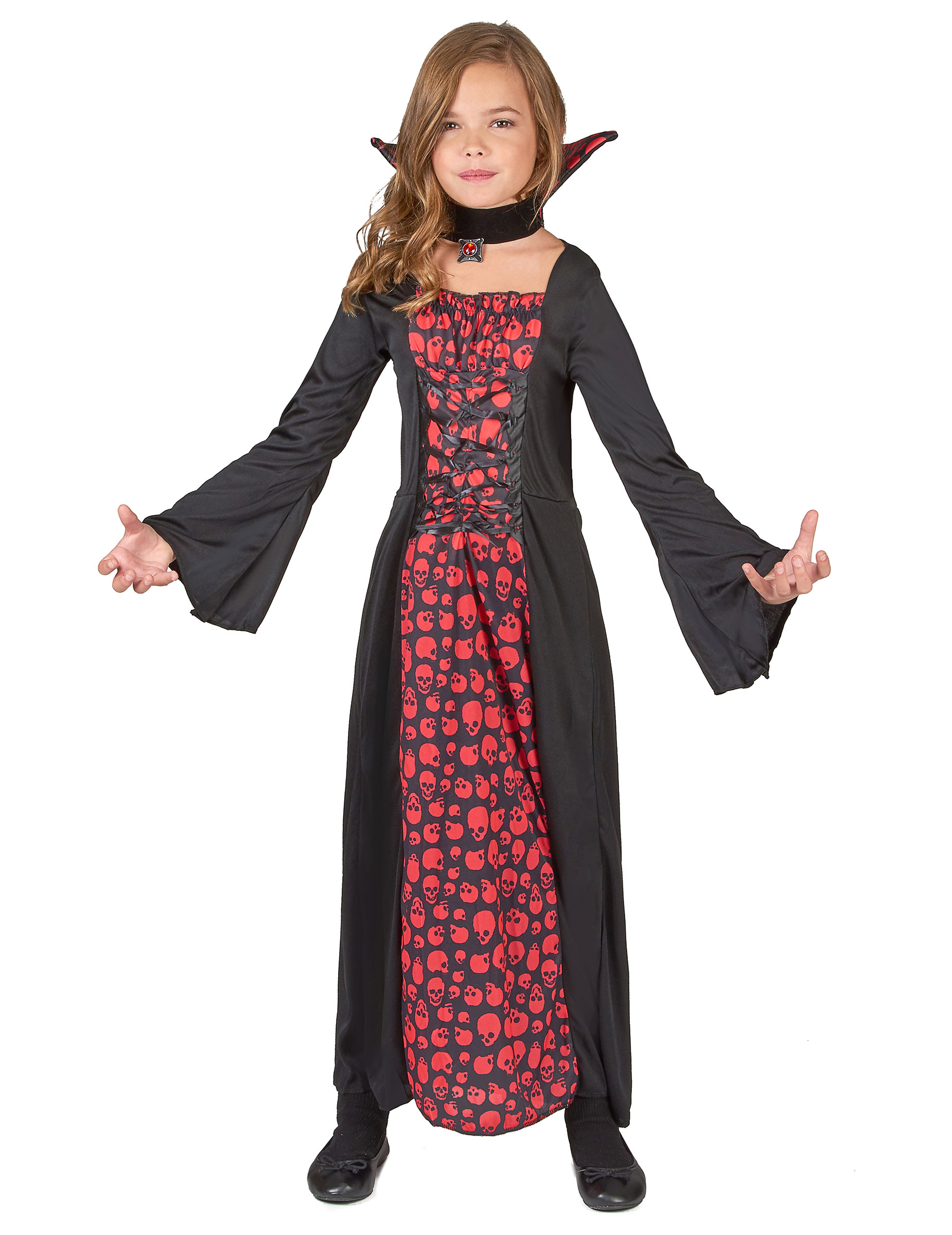 Elegante Vampirin Kinderkostüm rot-schwarz von KARNEVAL-MEGASTORE